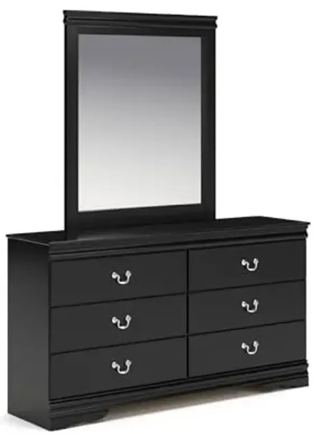 Signature Design by Ashley Huey Vineyard Traditional 6-Drawer Dresser and Mirror with Safety Stop, Black