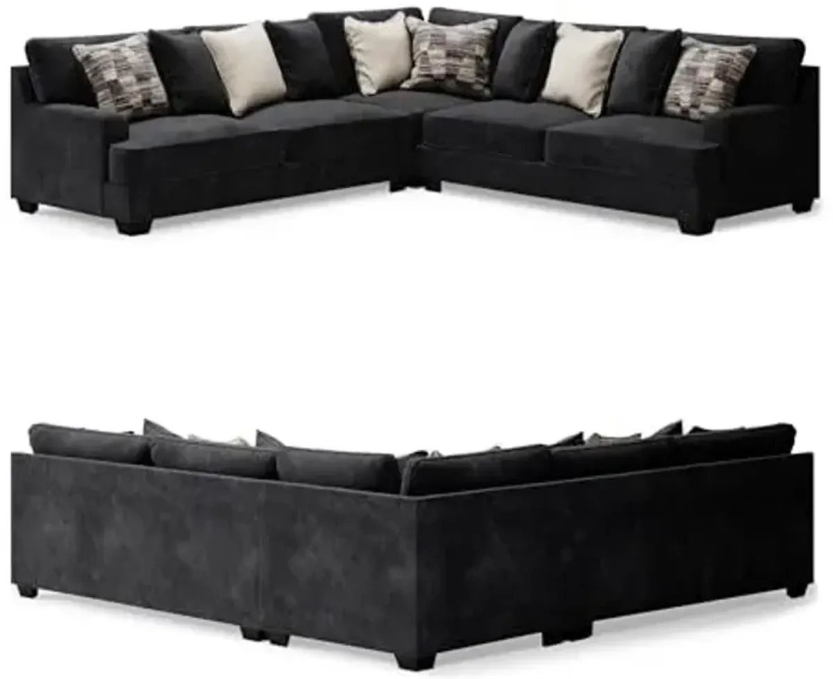Signature Design by Ashley Lavernett Modern L-Shaped Anti Sag 3-Piece Sectional with Reversible Cushions and 10 Accent Pillows, Black
