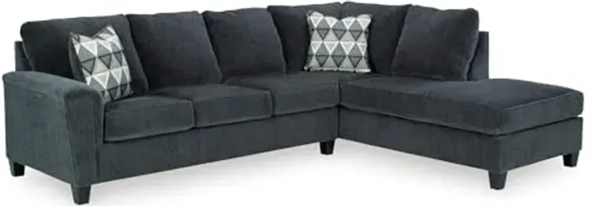 Signature Design by Ashley Abinger Contemporary L-Shaped Anti Sag 2-Piece Sectional with Chaise, Loose Seat Cushions and 2 Accent Pillows, Gray