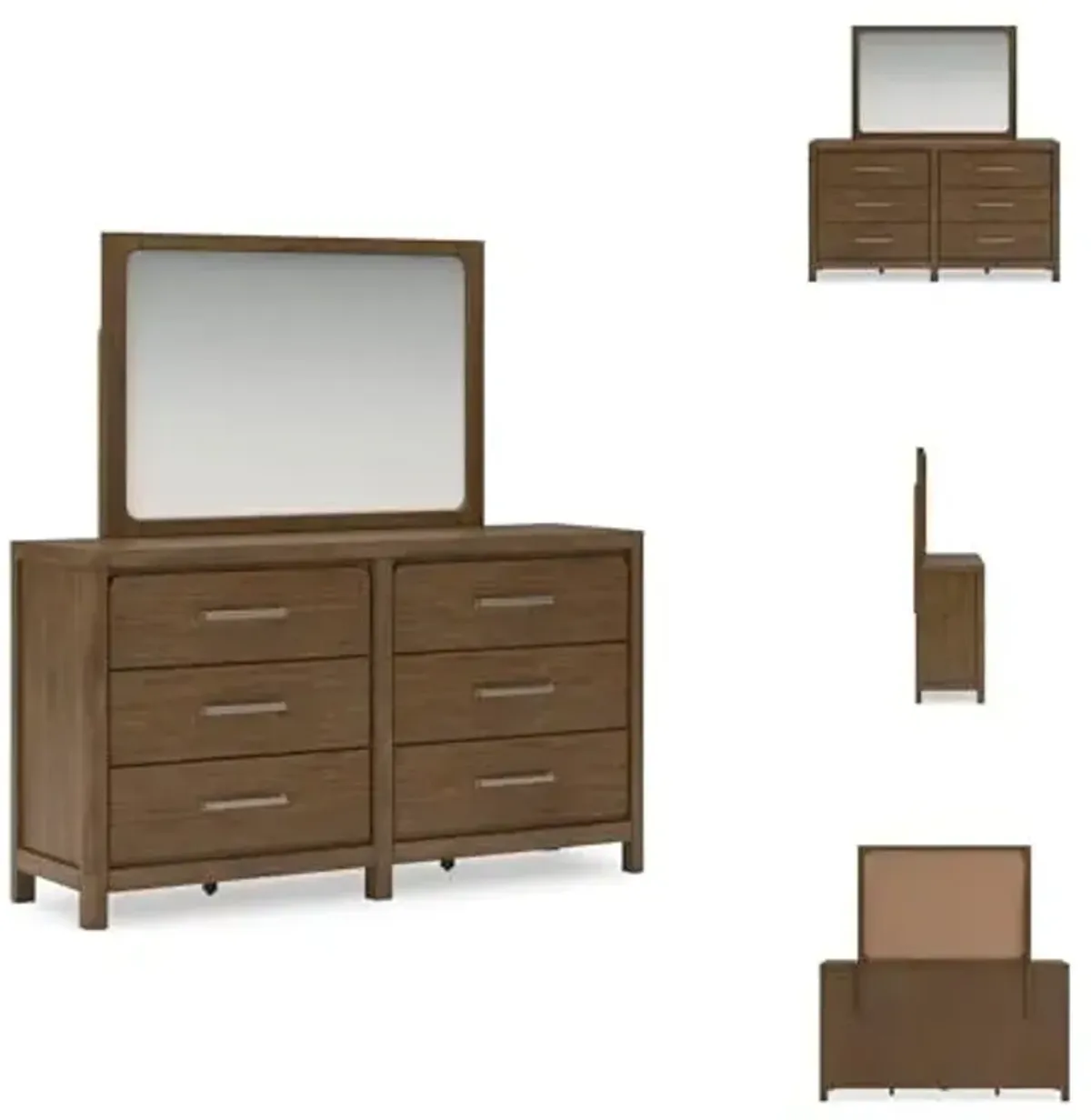 Signature Design by Ashley Cabalynn Modern 6-Drawer Dresser and Mirror with Safety Stop and Felt-Lined Top Drawer, Dark Brown