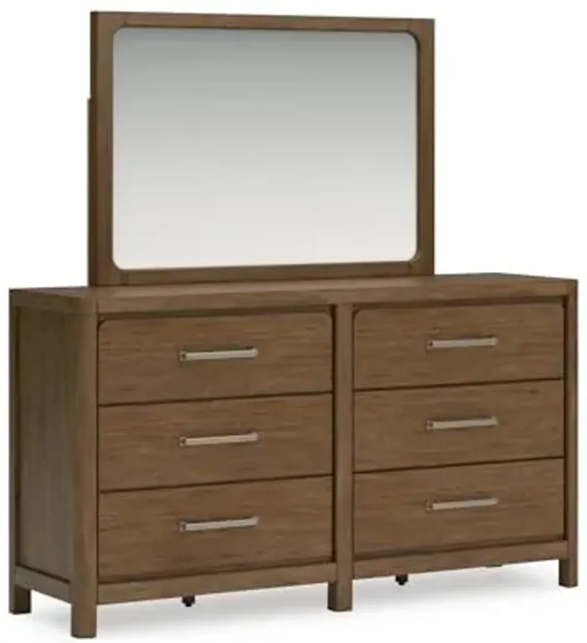 Signature Design by Ashley Cabalynn Modern 6-Drawer Dresser and Mirror with Safety Stop and Felt-Lined Top Drawer, Dark Brown