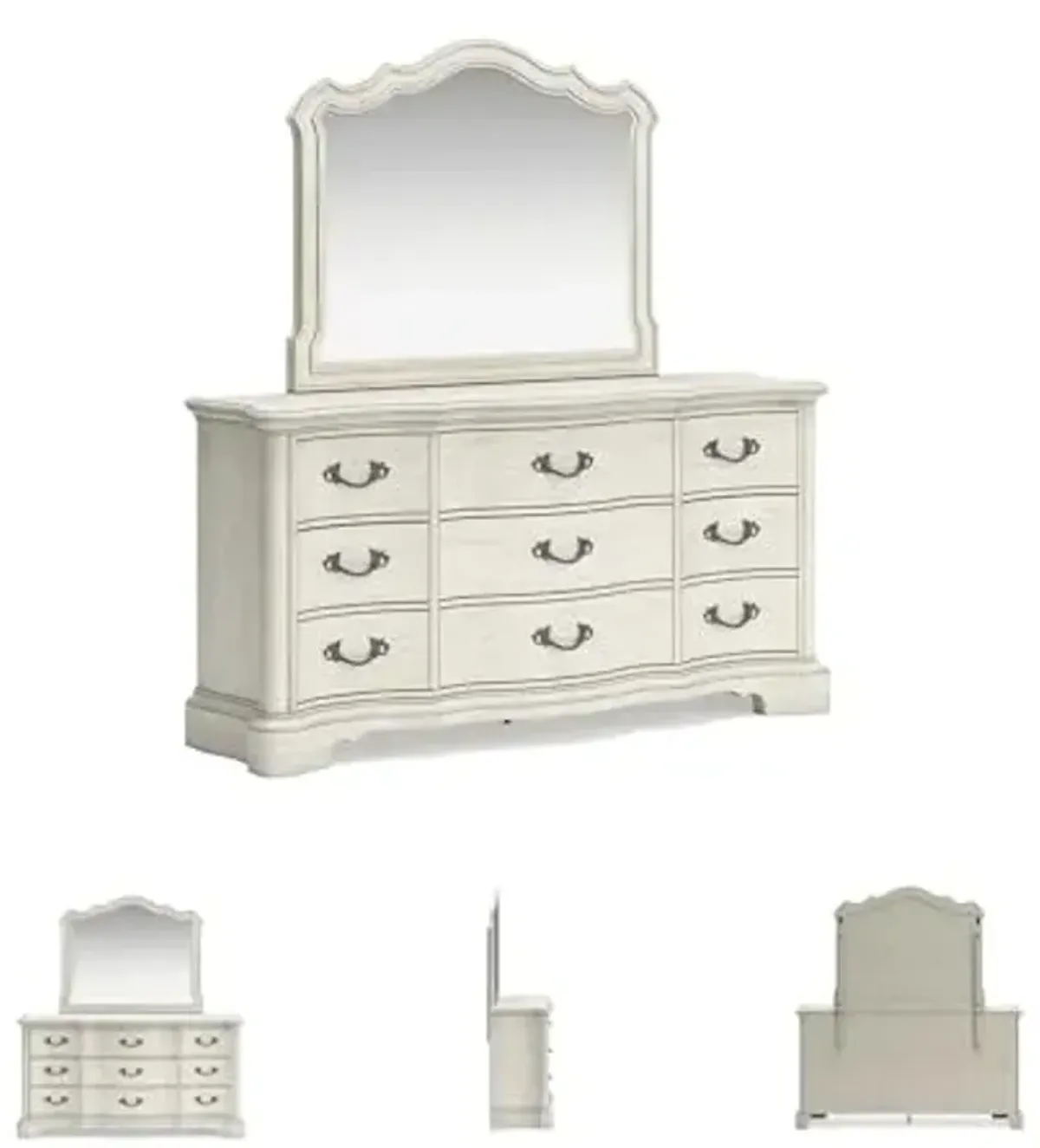 Signature Design by Ashley Arlendyne French Country 9-Drawer Dresser and Mirror with Safety Stop and Felt-Lined Top Drawer, White