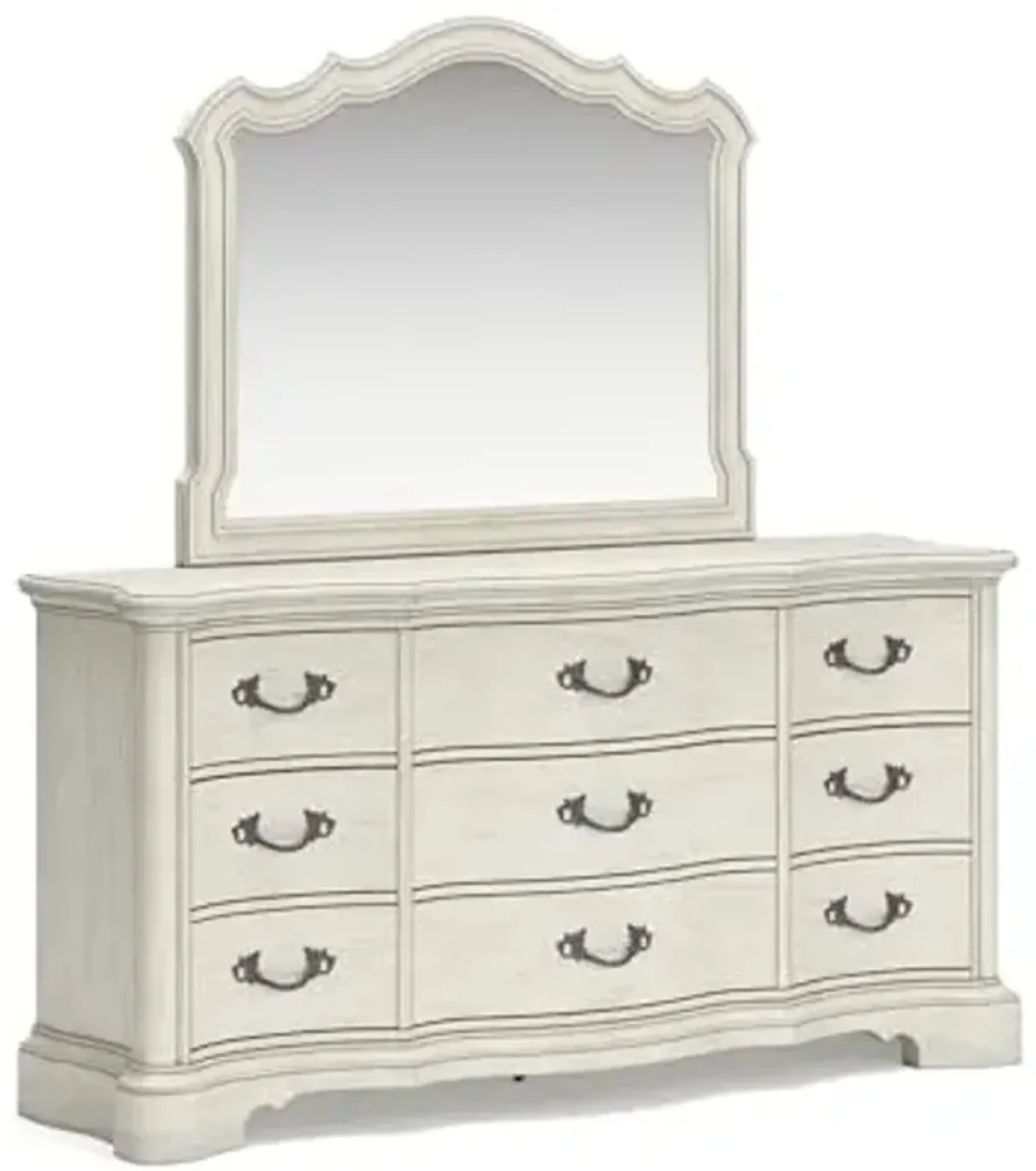 Signature Design by Ashley Arlendyne French Country 9-Drawer Dresser and Mirror with Safety Stop and Felt-Lined Top Drawer, White