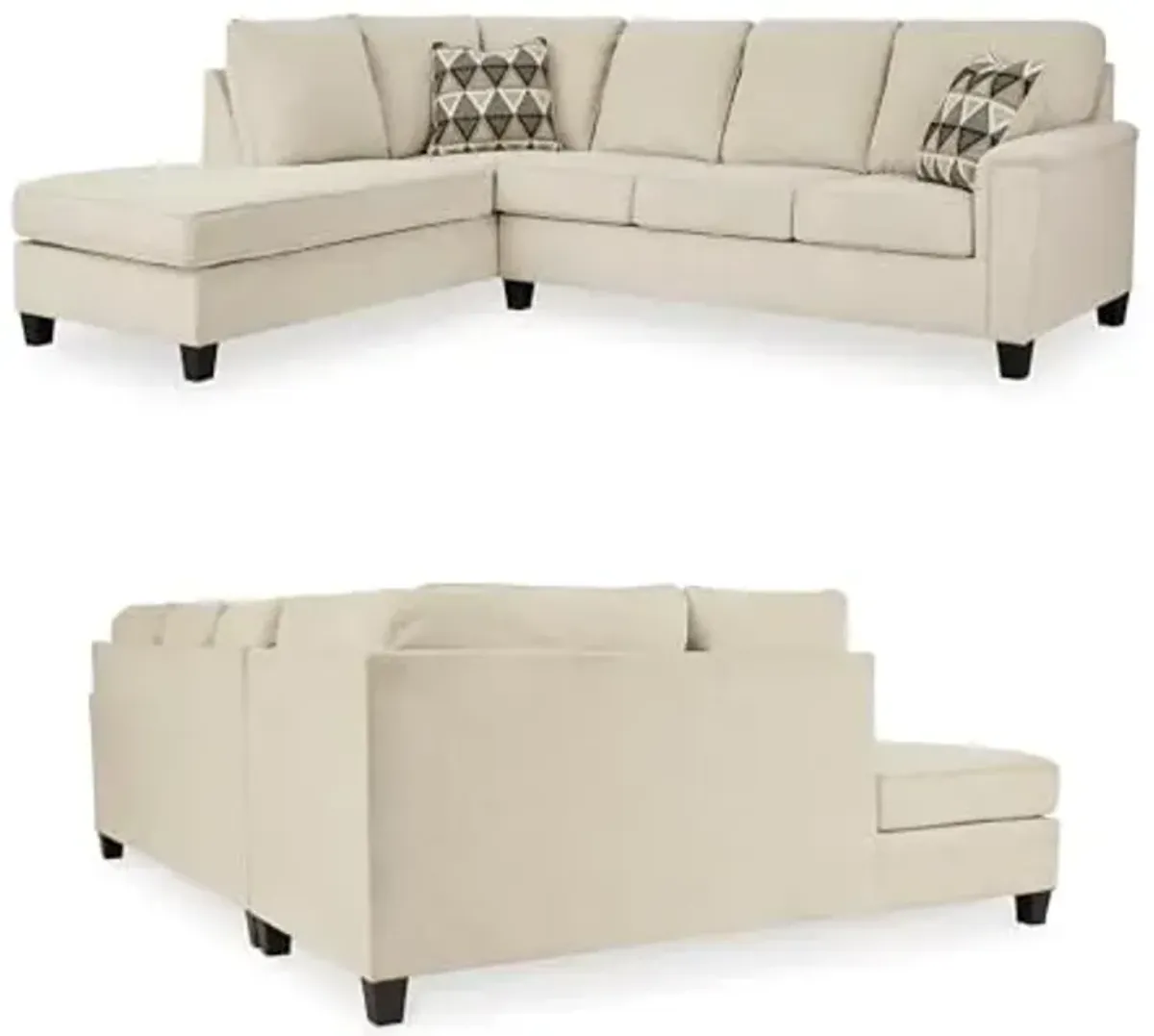 Signature Design by Ashley Abinger Contemporary L-Shaped Anti Sag 2-Piece Sectional with Chaise, Loose Seat Cushions and 2 Accent Pillows, Beige