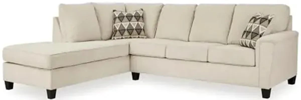 Signature Design by Ashley Abinger Contemporary L-Shaped Anti Sag 2-Piece Sectional with Chaise, Loose Seat Cushions and 2 Accent Pillows, Beige