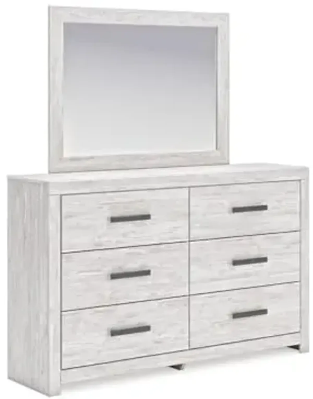 Signature Design by Ashley Cayboni Modern 6-Drawer Dresser and Mirror with Safety Stop, Whitewash
