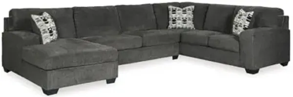 Signature Design by Ashley Ballinasloe Modern U-Shaped Upholstered 3-Piece Sectional with Chaise, Loose Seat Cushions and 3 Accent Pillows, Gray