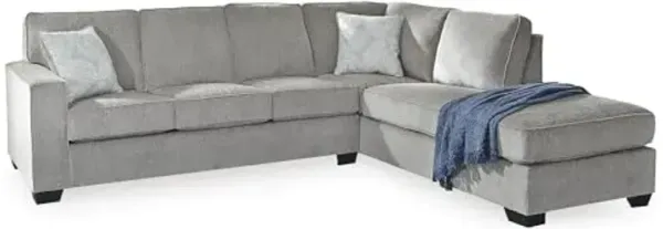 Signature Design by Ashley Altari Casual L-Shaped Anti Sag 2-Piece Sectional with Chaise, Loose Seat Cushions and 2 Accent Pillows, Light Gray