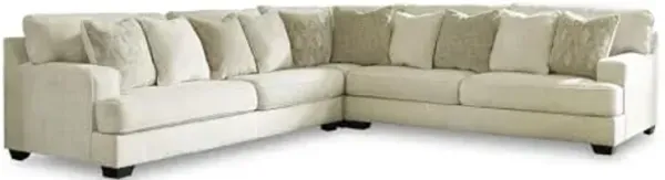Signature Design by Ashley Rawcliffe Casual L-Shaped Anti Sag 3-Piece Sectional with Reversible Cushions and 10 Accent Pillows, Beige