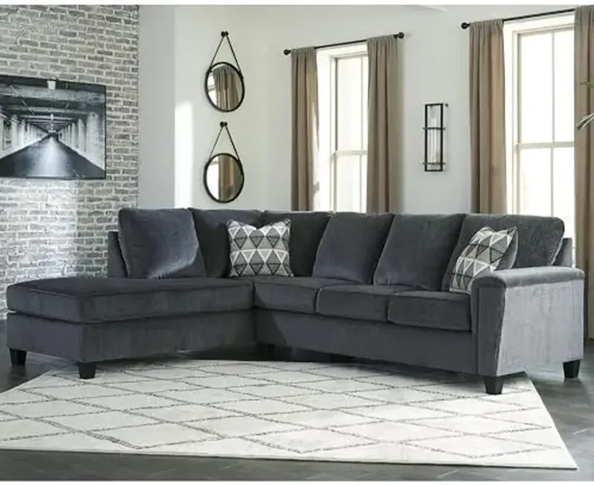 Signature Design by Ashley Abinger Contemporary L-Shaped 2-Piece Sleeper Sectional with Chaise, Bi-Fold Memory Foam Mattress, Loose Seat Cushions and 2 Accent Pillows, Full, Gray