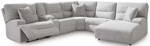 Signature Design by Ashley Acklen Place Modern U-Shaped Modular Stain-Resistant 6-Piece Power Reclining Sectional with Chaise, Adjustable Headrest, USB Charging Ports and Console, Light Gray