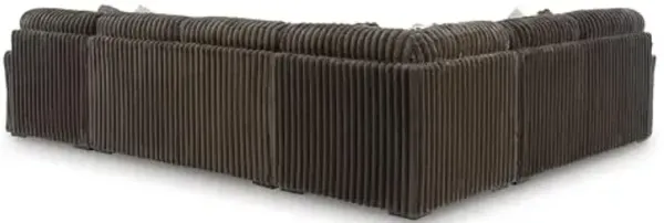 Signature Design by Ashley Midnight-Madness Casual U-Shaped Anti Sag 4-Piece Sectional with Chaise, Reversible Seat Cushions and 9 Accent Pillows, Dark Brown