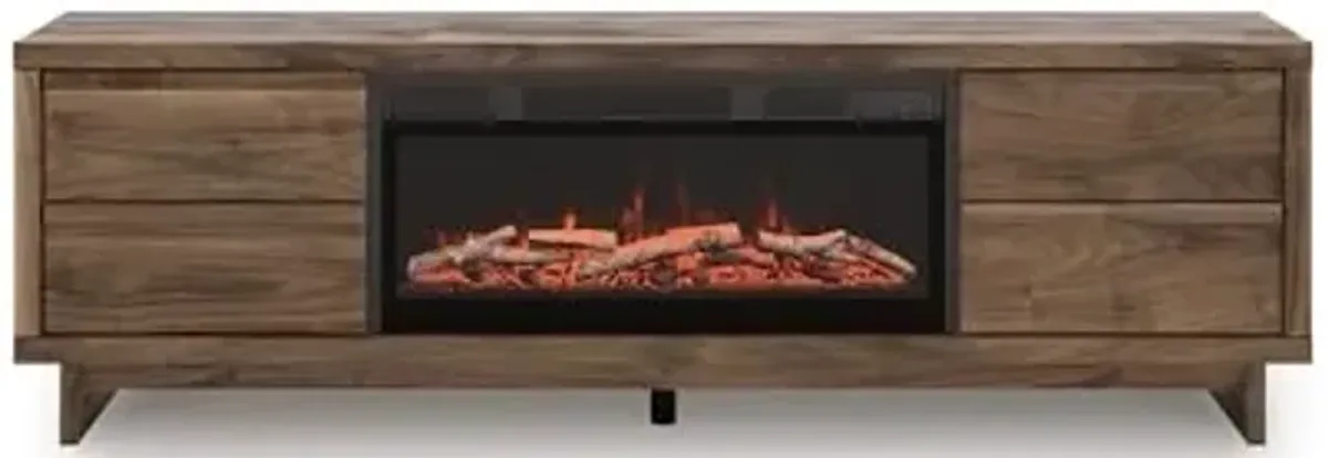 Signature Design by Ashley Zadilyn Mid-Century Modern 72" TV Stand with Electric Fireplace for TVs up to 82", Dark Brown