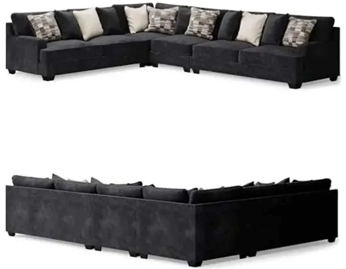 Signature Design by Ashley Lavernett Modern L-Shaped Anti Sag 4-Piece Sectional with Reversible Cushions and 12 Accent Pillows, Black