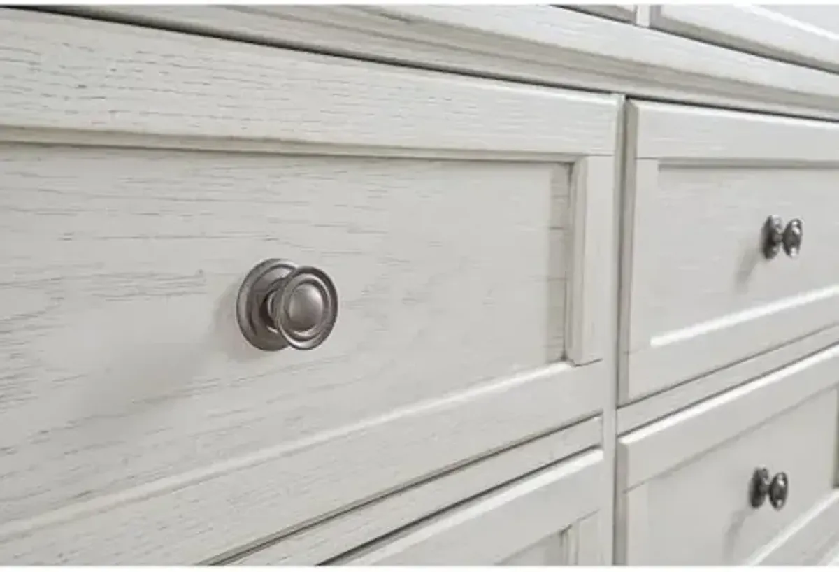 Signature Design by Ashley Robbinsdale Cottage 6-Drawer Dresser and Mirror with Safety Stop and Felt-Lined Top Drawer, White
