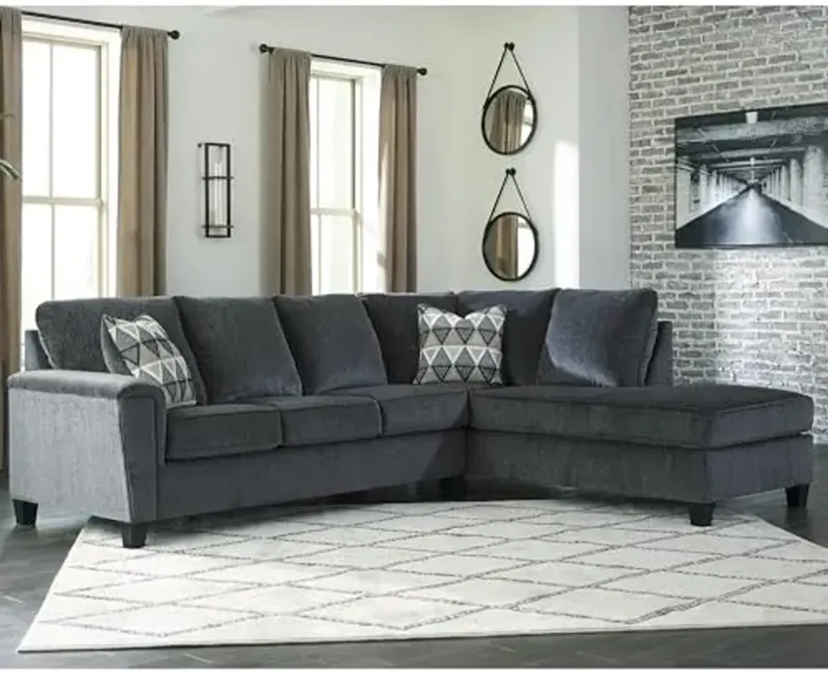 Signature Design by Ashley Abinger Contemporary L-Shaped 2-Piece Sleeper Sectional with Chaise, Bi-Fold Memory Foam Mattress, Loose Seat Cushions and 2 Accent Pillows, Full, Gray