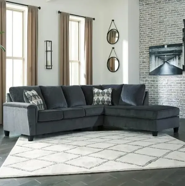 Signature Design by Ashley Abinger Contemporary L-Shaped 2-Piece Sleeper Sectional with Chaise, Bi-Fold Memory Foam Mattress, Loose Seat Cushions and 2 Accent Pillows, Full, Gray
