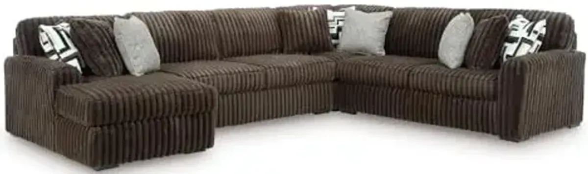 Signature Design by Ashley Midnight-Madness Casual U-Shaped Anti Sag 4-Piece Sectional with Chaise, Reversible Seat Cushions and 9 Accent Pillows, Dark Brown