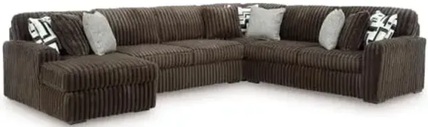 Signature Design by Ashley Midnight-Madness Casual U-Shaped Anti Sag 4-Piece Sectional with Chaise, Reversible Seat Cushions and 9 Accent Pillows, Dark Brown