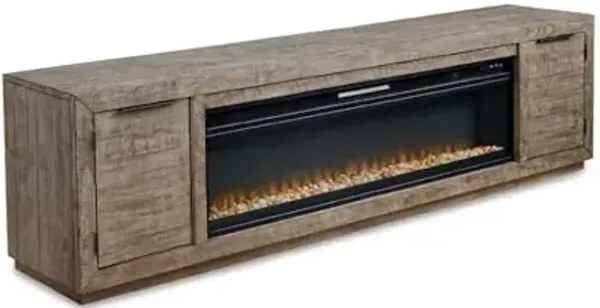 Signature Design by Ashley Krystanza Rustic 92" TV Stand with Electric Fireplace for TVs up to 105", Gray
