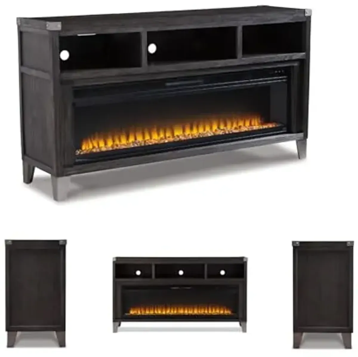 Signature Design by Ashley Todoe Industrial 65" TV Stand with Electric Fireplace for TVs up to 75", Gray