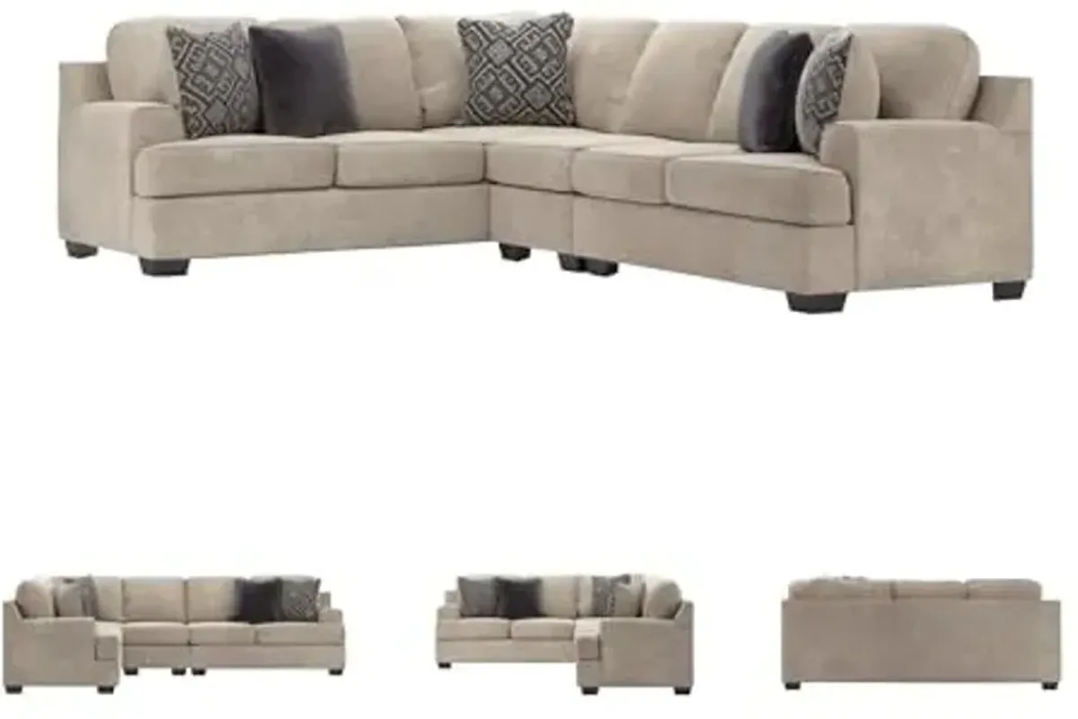 Signature Design by Ashley Bovarian Casual L-Shaped Anti Sag 3-Piece Sectional with Loose Seat Cushions and 5 Accent Pillows, Gray
