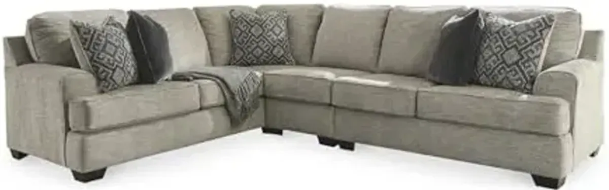 Signature Design by Ashley Bovarian Casual L-Shaped Anti Sag 3-Piece Sectional with Loose Seat Cushions and 5 Accent Pillows, Gray