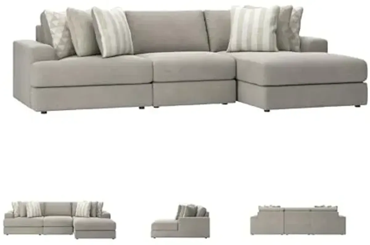 Signature Design by Ashley Avaliyah Contemporary 3-Piece Sectional with Chaise and Reversible Cushion, Light Gray