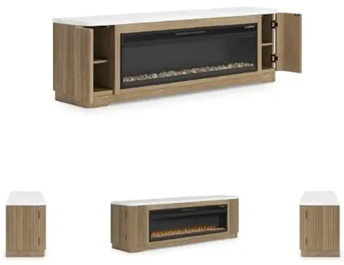 Signature Design by Ashley Camdill Modern 80" TV Stand with Electric Fireplace for TVs up to 91", Light Brown/White