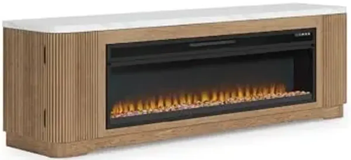 Signature Design by Ashley Camdill Modern 80" TV Stand with Electric Fireplace for TVs up to 91", Light Brown/White