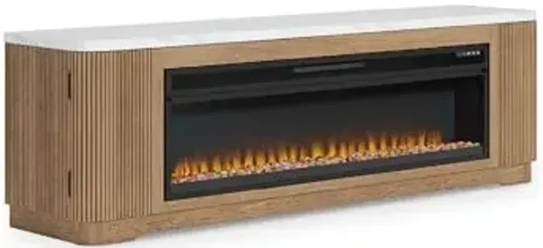 Signature Design by Ashley Camdill Modern 80" TV Stand with Electric Fireplace for TVs up to 91", Light Brown/White