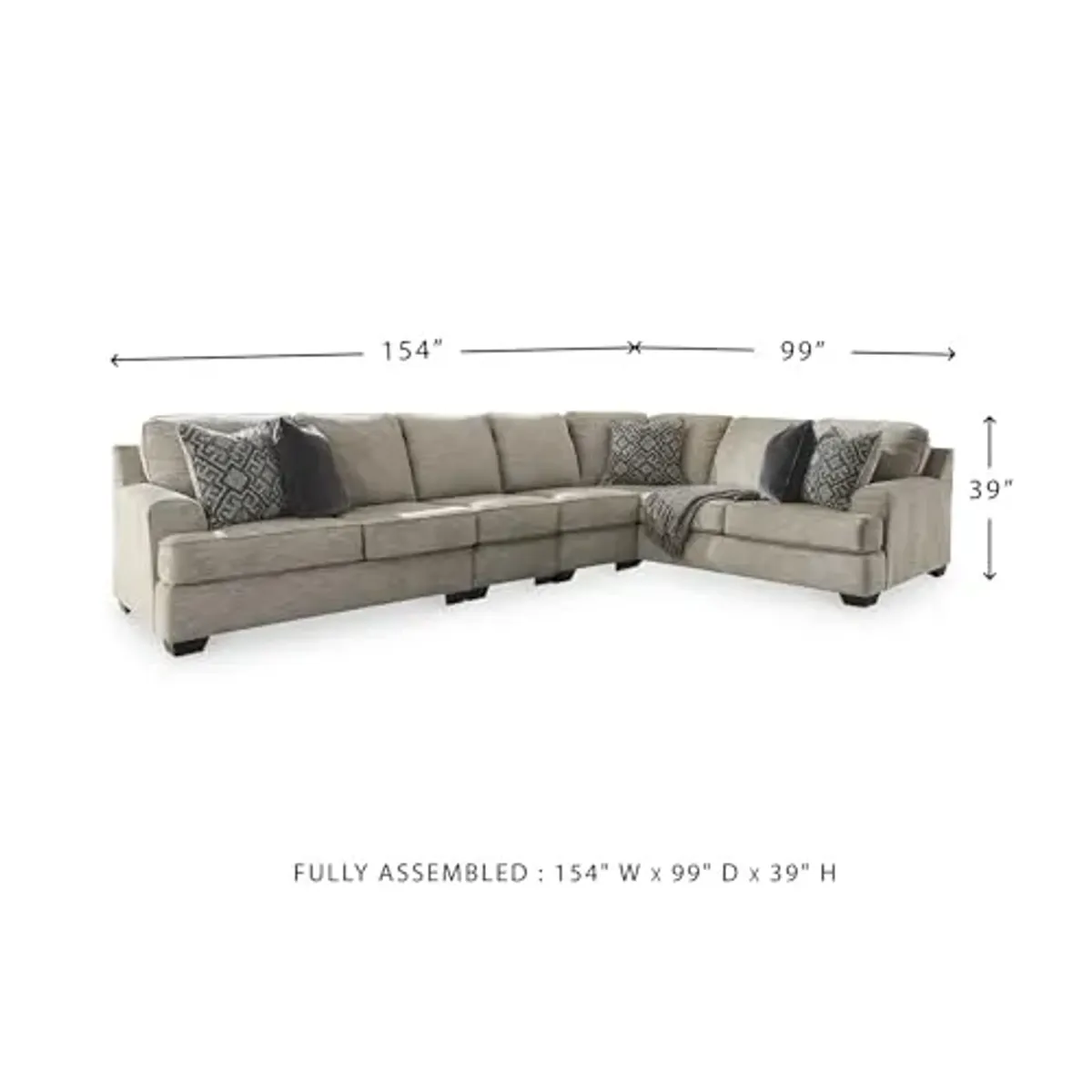Signature Design by Ashley Bovarian Casual L-Shaped Anti Sag 4-Piece Sectional with Loose Seat Cushions and 5 Accent Pillows, Gray