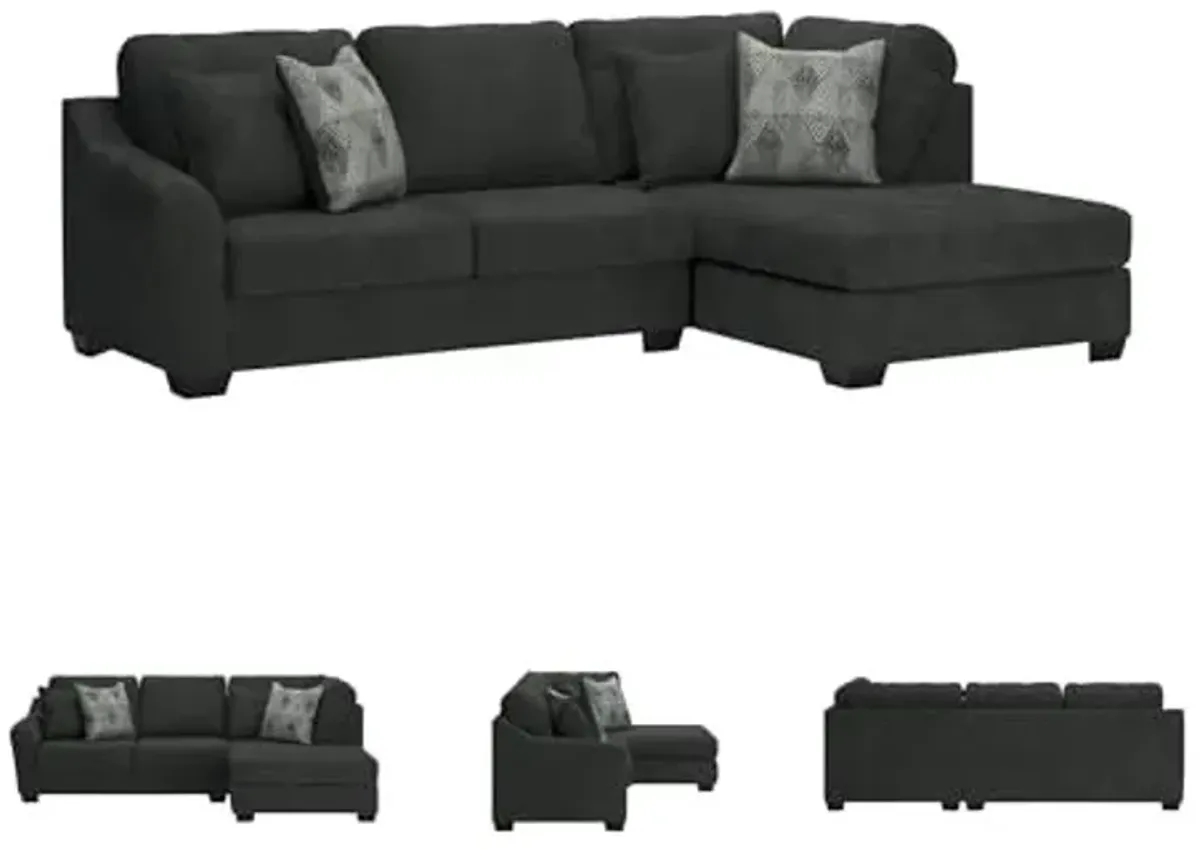 Signature Design by Ashley Biddeford Contemporary L-Shaped Right-Arm Facing 2-Piece Sectional with Chaise, Loose Seat Cushions and 4 Accent Pillows, Gray