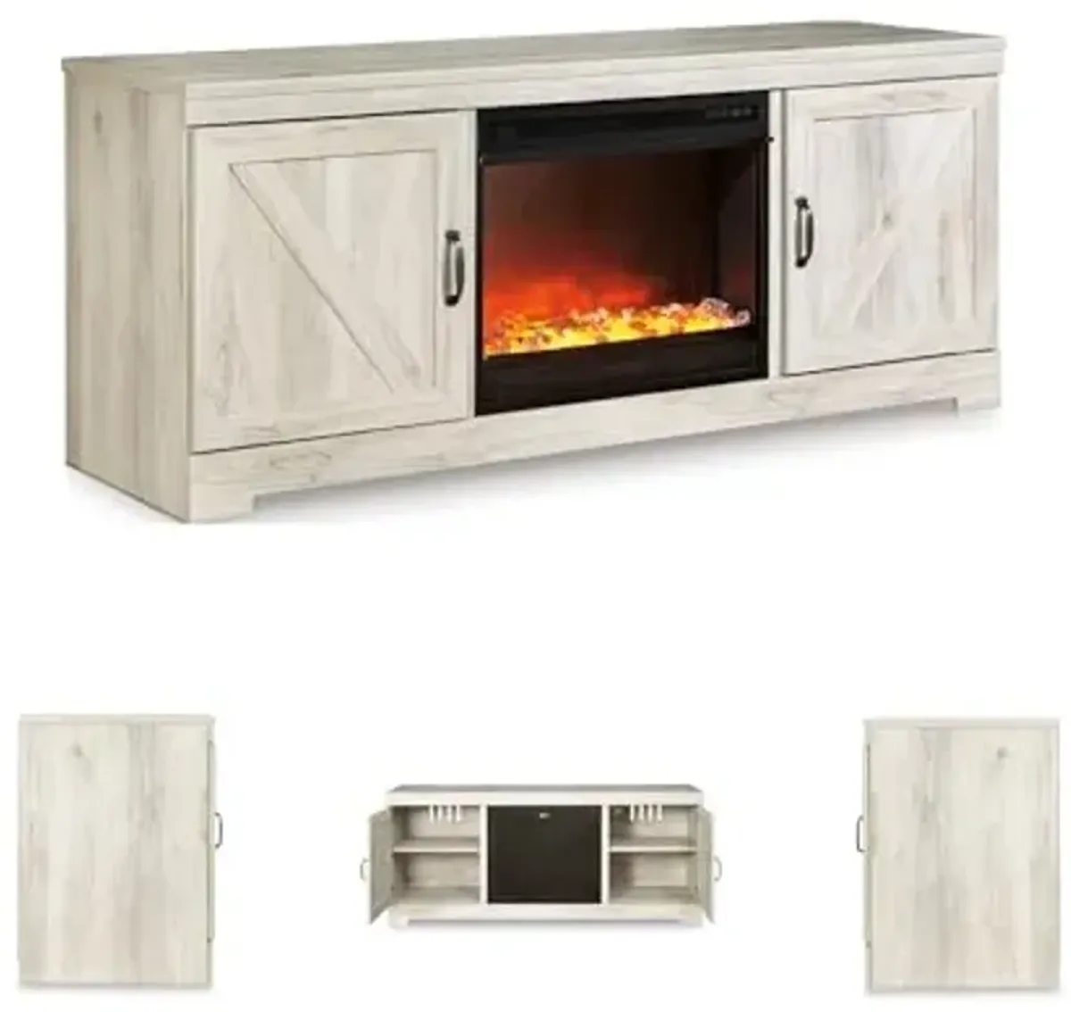 Signature Design by Ashley Bellaby Farmhouse 63" TV Stand with Fireplace for TVs up to 72", Whitewash
