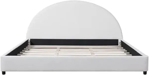 Christopher Knight Home Celyn Modern King Size Bed Frame with Upholstered Headboard, Boucle Upholstered Platform Bed Frame King, Wooden Slat Panel Support, No Spring Box Needed, Easy Assembly, White