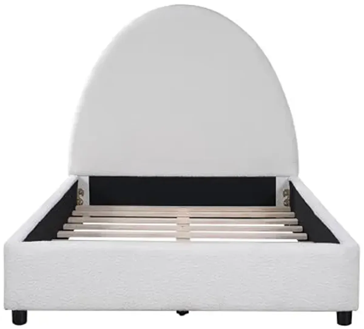 Christopher Knight Home Celyn Modern Twin Size Bed Frame with Upholstered Headboard, Boucle Upholstered Platform Bed Frame Twin, Wooden Slat Panel Support, No Spring Box Needed, Easy Assembly, White