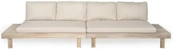 Christopher Knight Home Topia Acacia Wood Outdoor Sofa with Removable Cushion, Wooden Patio Modular Sectional Sofa for 4 Seaters, Modular Sofa Couch for Poolside, Garden, Backyard, Light White+Beige