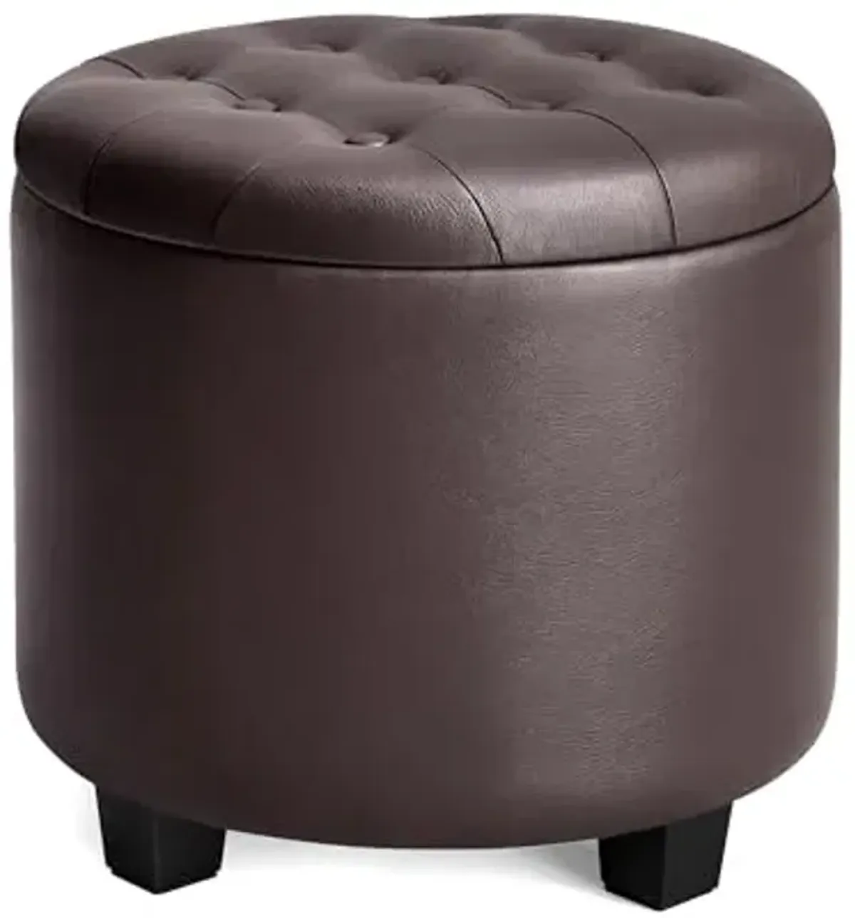 SONGMICS Round Ottoman, Ottoman with Storage, 17.7 x 17.7 x 17.5 Inches, Foot Rest with Legs, Synthetic Leather, Load up to 330 lb, for Living Room, Bedroom, Chestnut Brown ULOM014K01