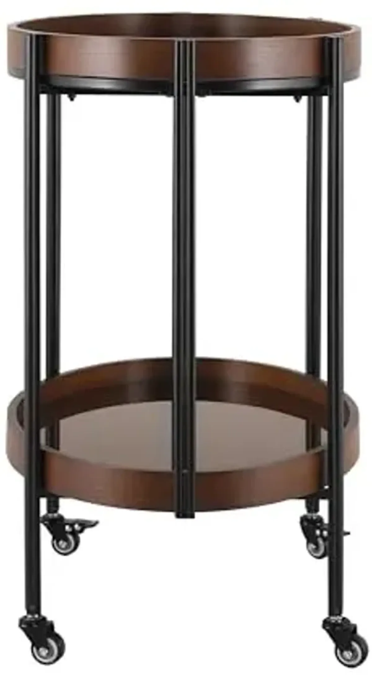 Christopher Knight Home Liz Bar Cart with Wheels, Oval Serving Cart with 2 Tempered Glass Shelves for Home Bar, 2 Tier Storage Drink Trolley, Beverage Cart with Metal and Wood Frame, Black+Dark Walnut