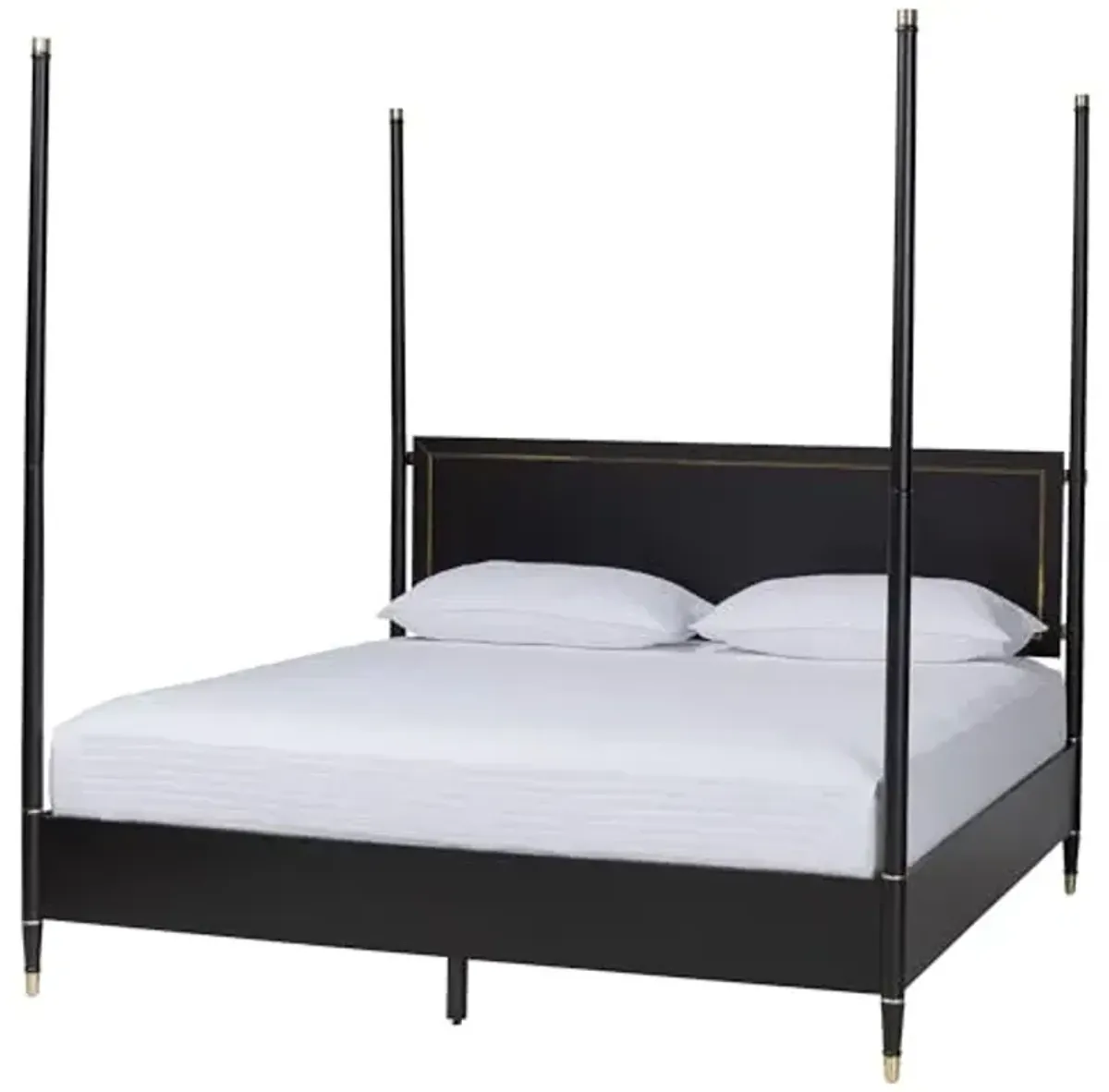 Baxton Studio Tamra Four-Poster Platform Bed - Black Wood Bed Frame with Metallic Trim and Capped Legs, Modern Transitional Bedroom Furniture, King