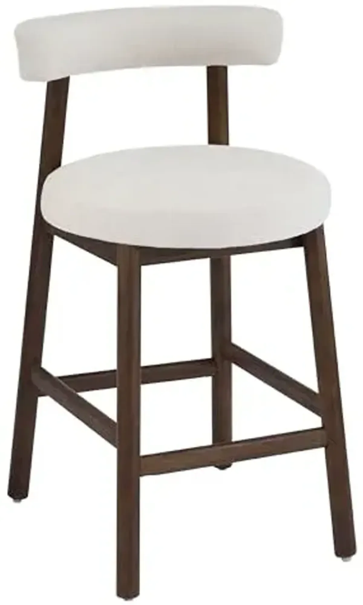 Christopher Knight Home Annes Counter Height Bar Stools Set of 2, Linen Fabric Round Bar Stool for Kitchen Island, Wooden Dining Room Chair, Counter Stool with Footrest, Walnut+Milky White