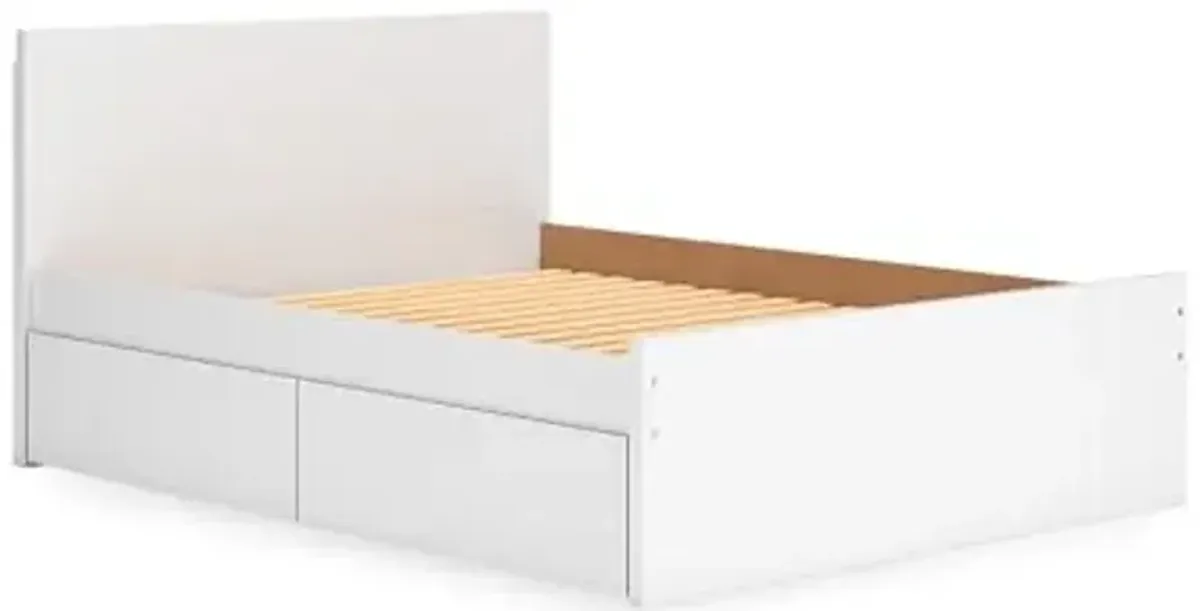 Signature Design by Ashley Onita Contemporary Queen Panel Platform Bed with 2 Side Storage, Foundation or Box Spring Not Needed, White