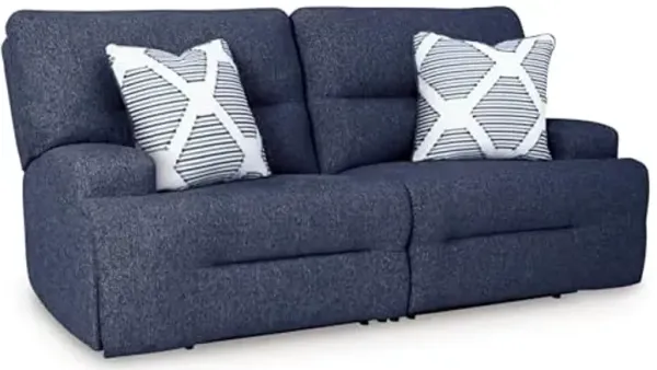 Signature Design by Ashley Acklen Place Stain Resistant Contemporary 2-Piece Power Reclining Sectional Loveseat with USB Ports, Blue