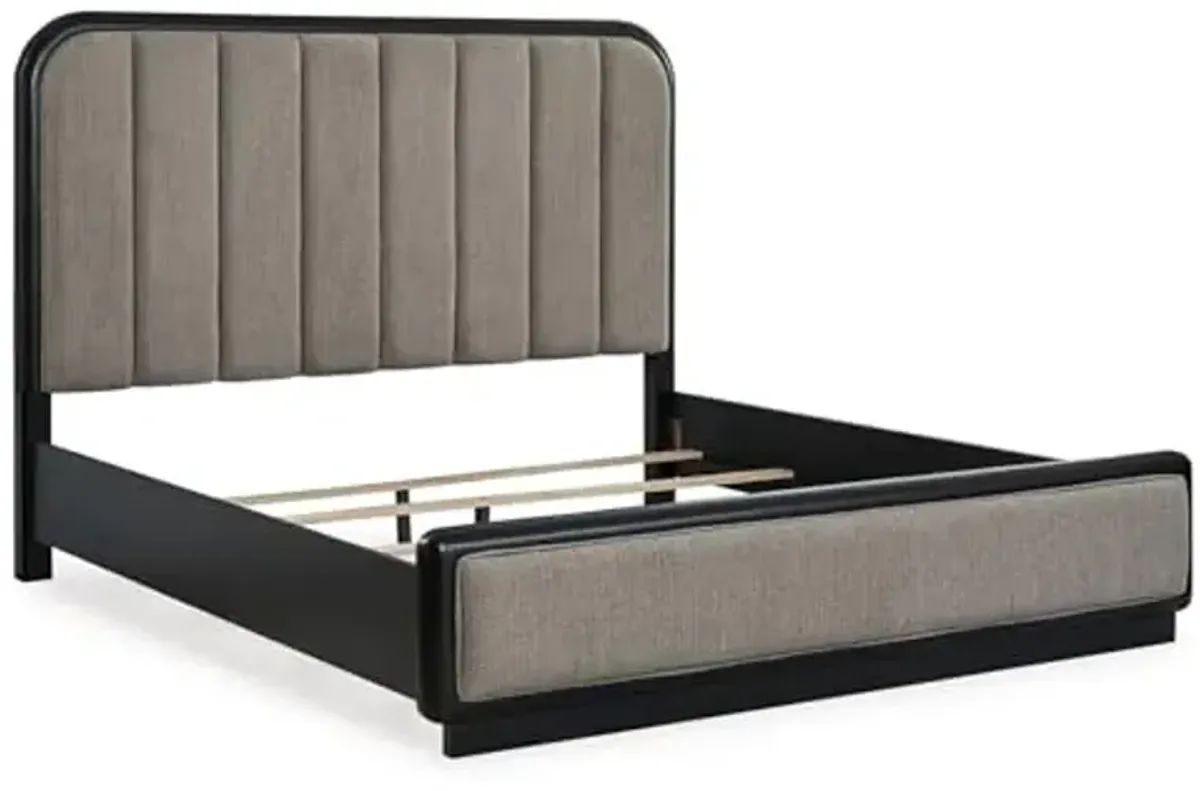 Signature Design by Ashley Rowanbeck Contemporary California King Upholstered Panel Bed, Foundation or Box Spring Needed, Gray & Black