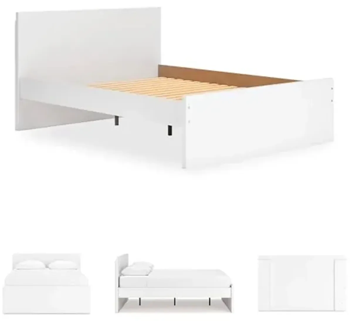 Signature Design by Ashley Onita Contemporary Queen Panel Platform Bed, Foundation or Box Spring Not Needed, White