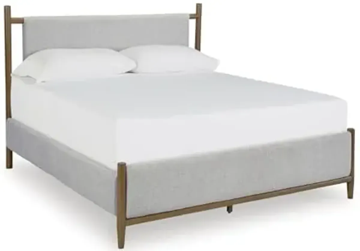 Signature Design by Ashley Lyncott Casual California King Upholstered Bed, Foundation or Box Spring Needed, Light Gray & Light Brown