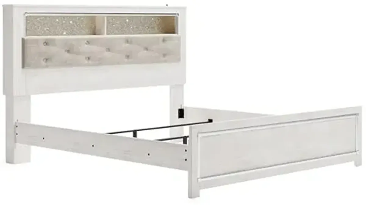 Signature Design by Ashley Altyra Modern King Tufted Panel Bookcase Bed, Foundation or Box Spring Needed, White