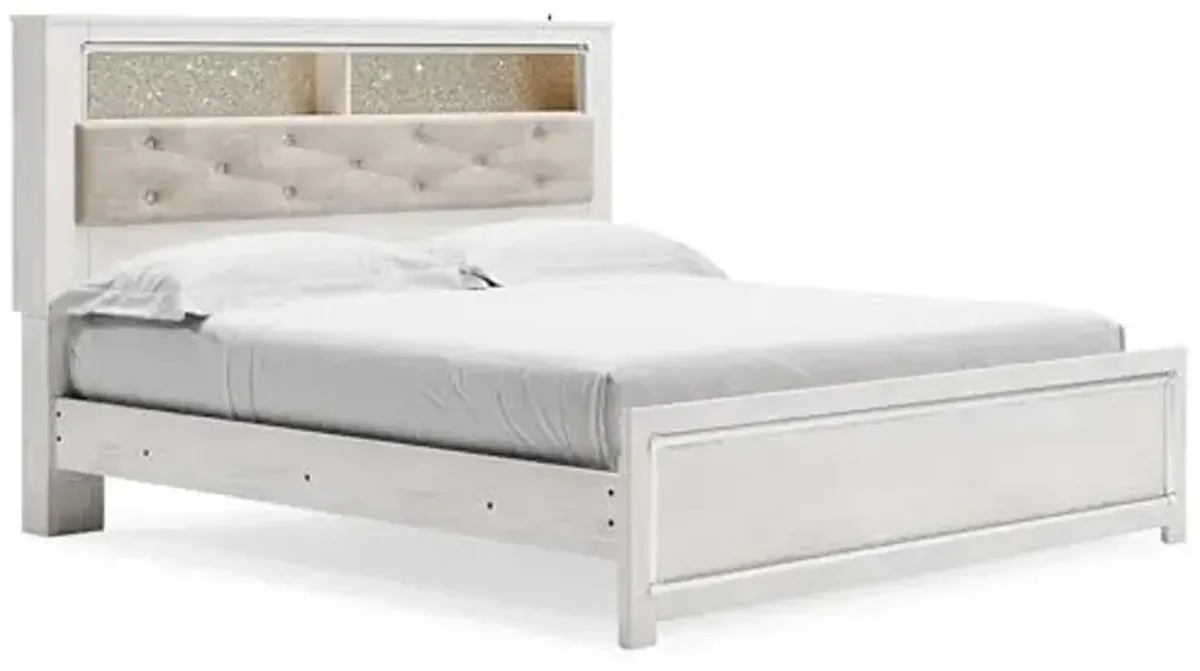 Signature Design by Ashley Altyra Modern King Tufted Panel Bookcase Bed, Foundation or Box Spring Needed, White