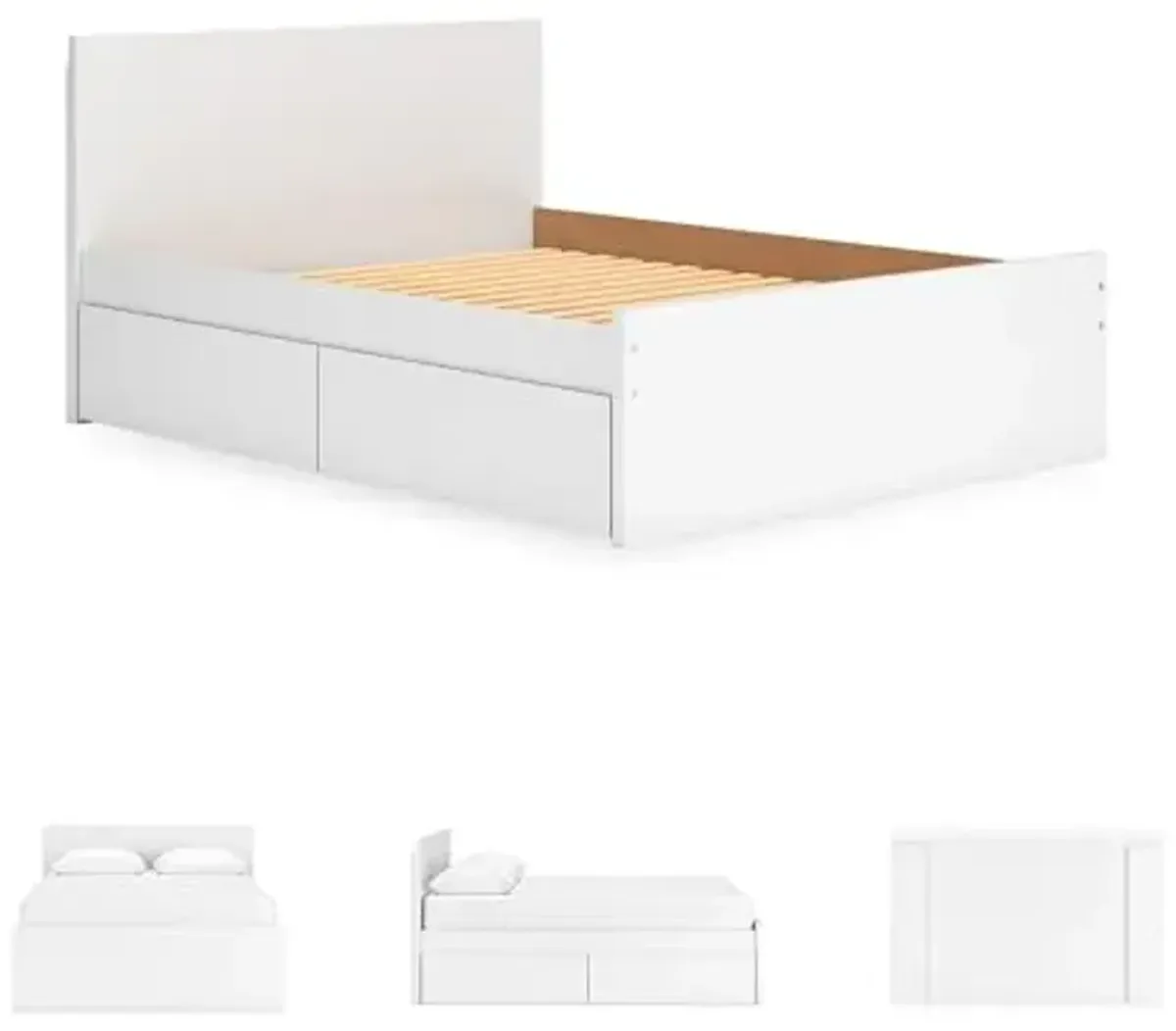 Signature Design by Ashley Onita Contemporary Queen Panel Platform Bed with 1 Side Storage, Foundation or Box Spring Not Needed, White