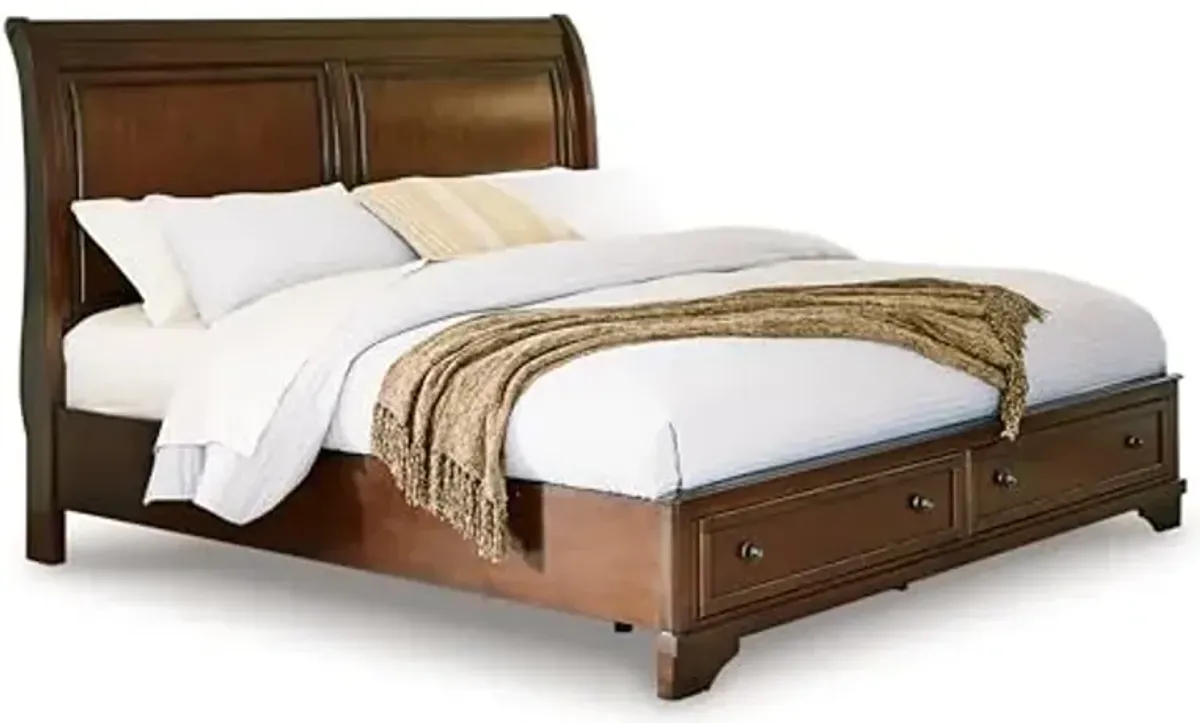 Signature Design by Ashley Trellington Traditional Queen Sleigh Storage Bed, Foundation or Box Spring Not Needed, Dark Brown